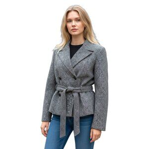 𝅺Neiman Marcus Vintage Wool Double Breasted Waist Tie Pea Coat Size 10